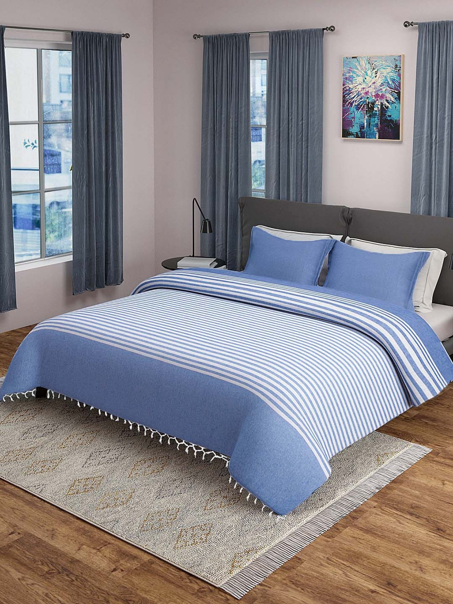 Saral Home Fab Blue 350 TC Bed Sheet Set