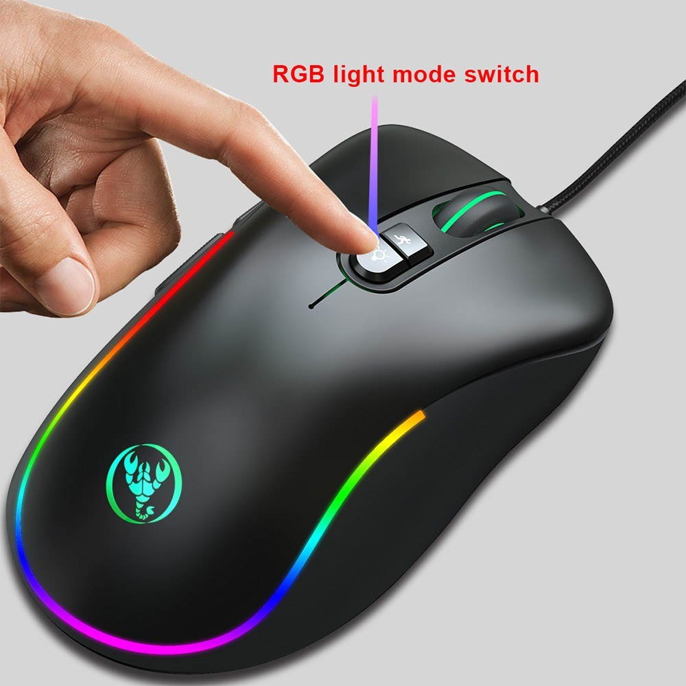 HXSJ J300 Wired Gaming Mouse Seven-key Macro Programming Mouse Six Adjustable DPI Colorful RGB Gaming Mouse Black