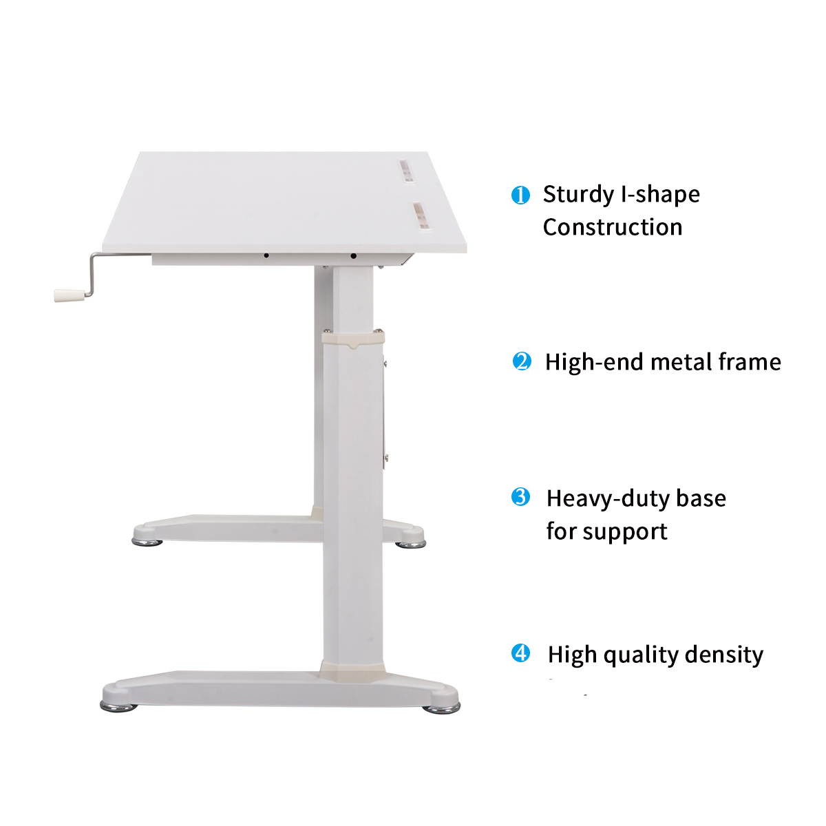 Gaming Desk Home Office Desk Adjustable Height Standing Desk with Crank Handle Manual Lifting Table Sturdy Legs With Foot Pads