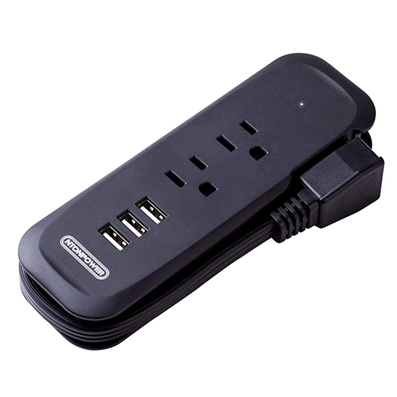 Travel Power Strip 2 Pack -  Power Strip with 2 Outlets and 3 USB, Portable Desktop Charging Station, 15 inches Short Extension Cord, Compact for Cruise Ship, Nightstand, Office, Home, Hotel