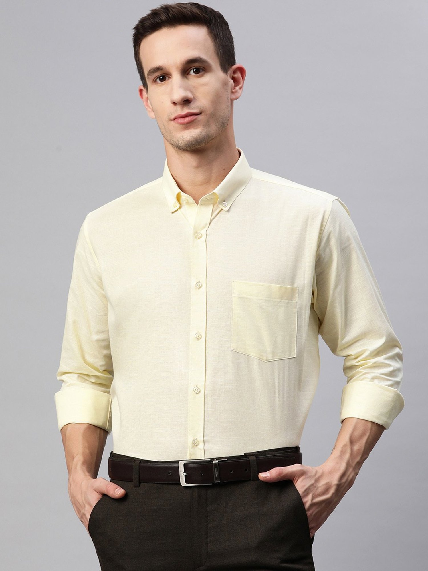 ManQ Yellow Regular Fit Shirt