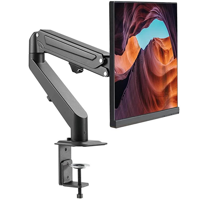 Single Monitor Stand Articulating Gas Spring Monitor Arm Adjustable VESA Mount Desk Stand with CClamp Installation Fits 17 to 27 inch LCD Computer Monitors up to 143lbs