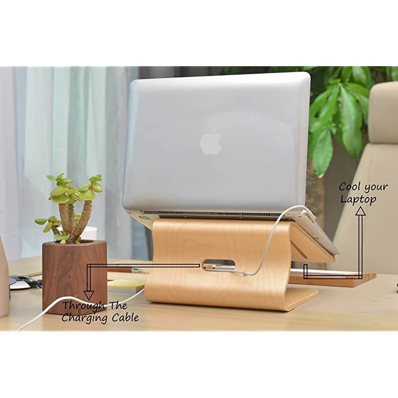 Notebook Stand Wooden Cooling Computer Holder Laptop Desktop Mount for MacBook Air Pro 13 15 Dell XPS Surface Chromebook 11 to 17 Birch