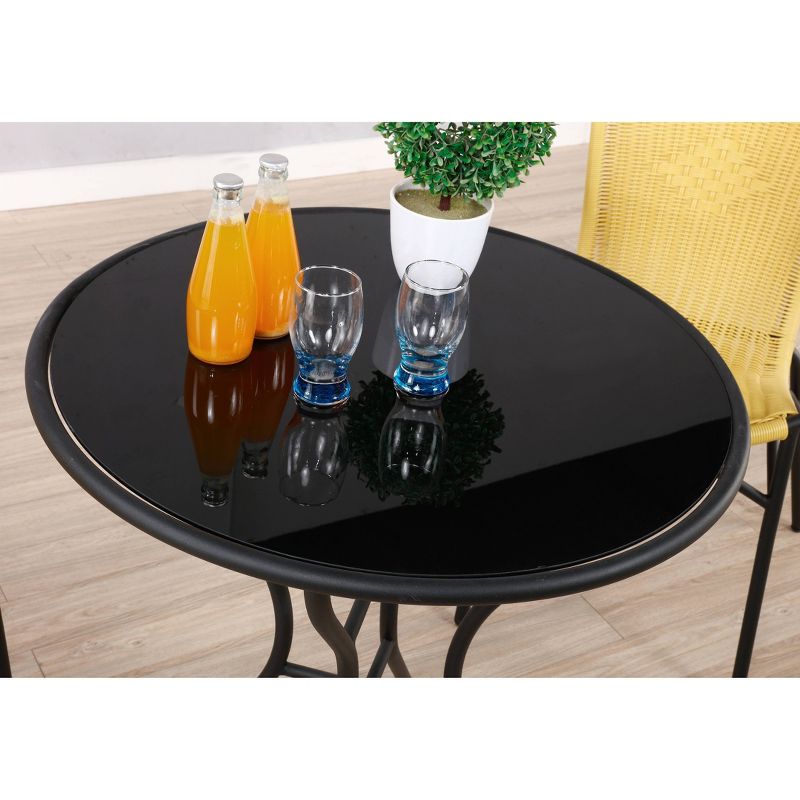 3pc Soleil Outdoor Bistro Set with 2 Papasan Chairs & Table - Black/Yellow - Alaterre Furniture