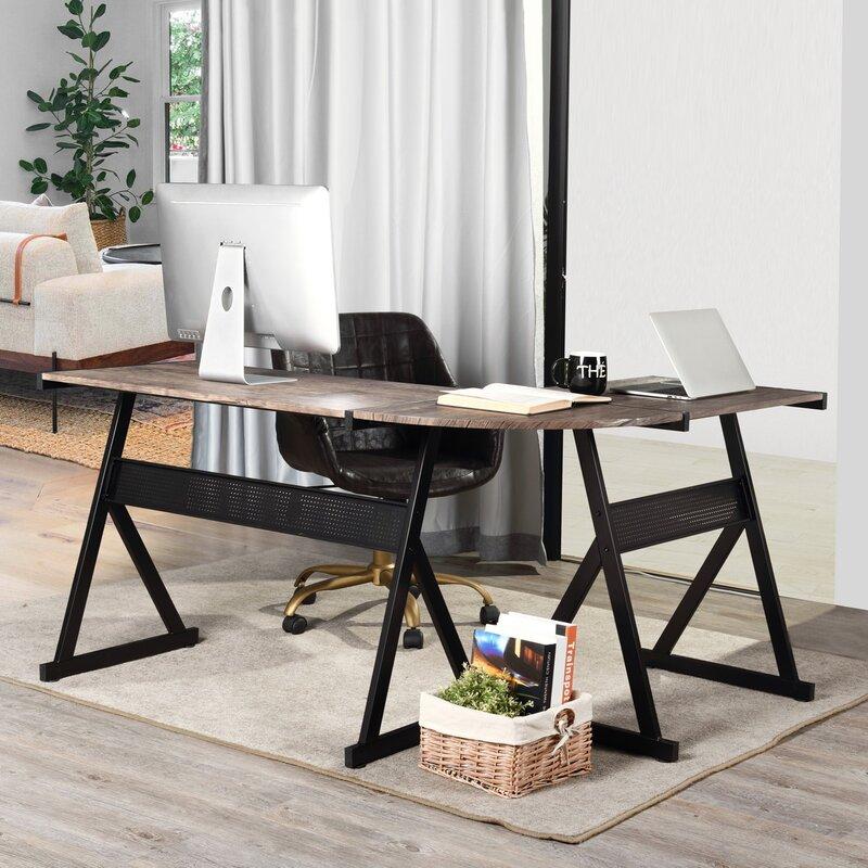 Industrial Wood L-Shape Office Table Writing Desk Computer Desk