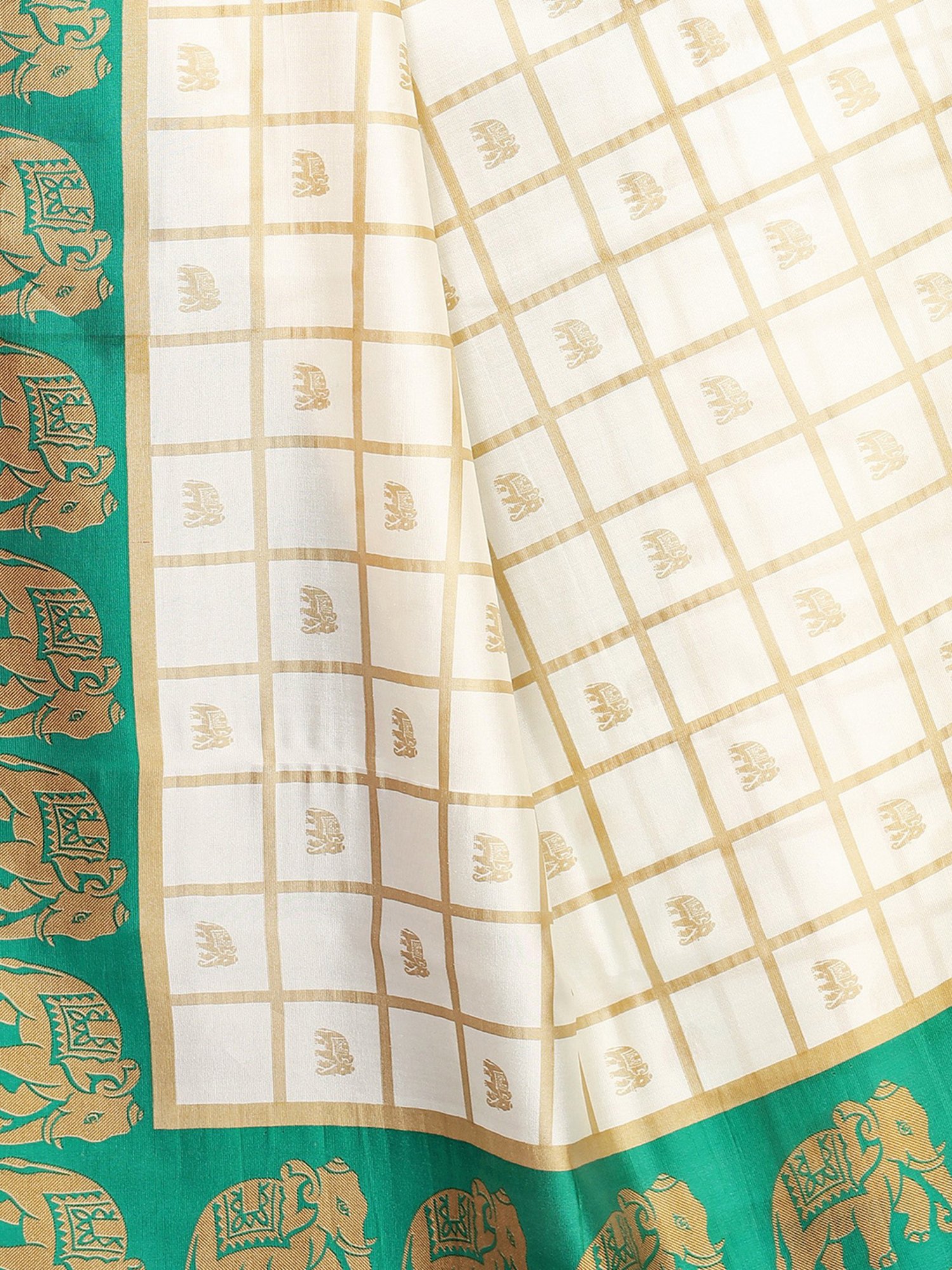 KSUT Green & Beige Check Saree With Blouse