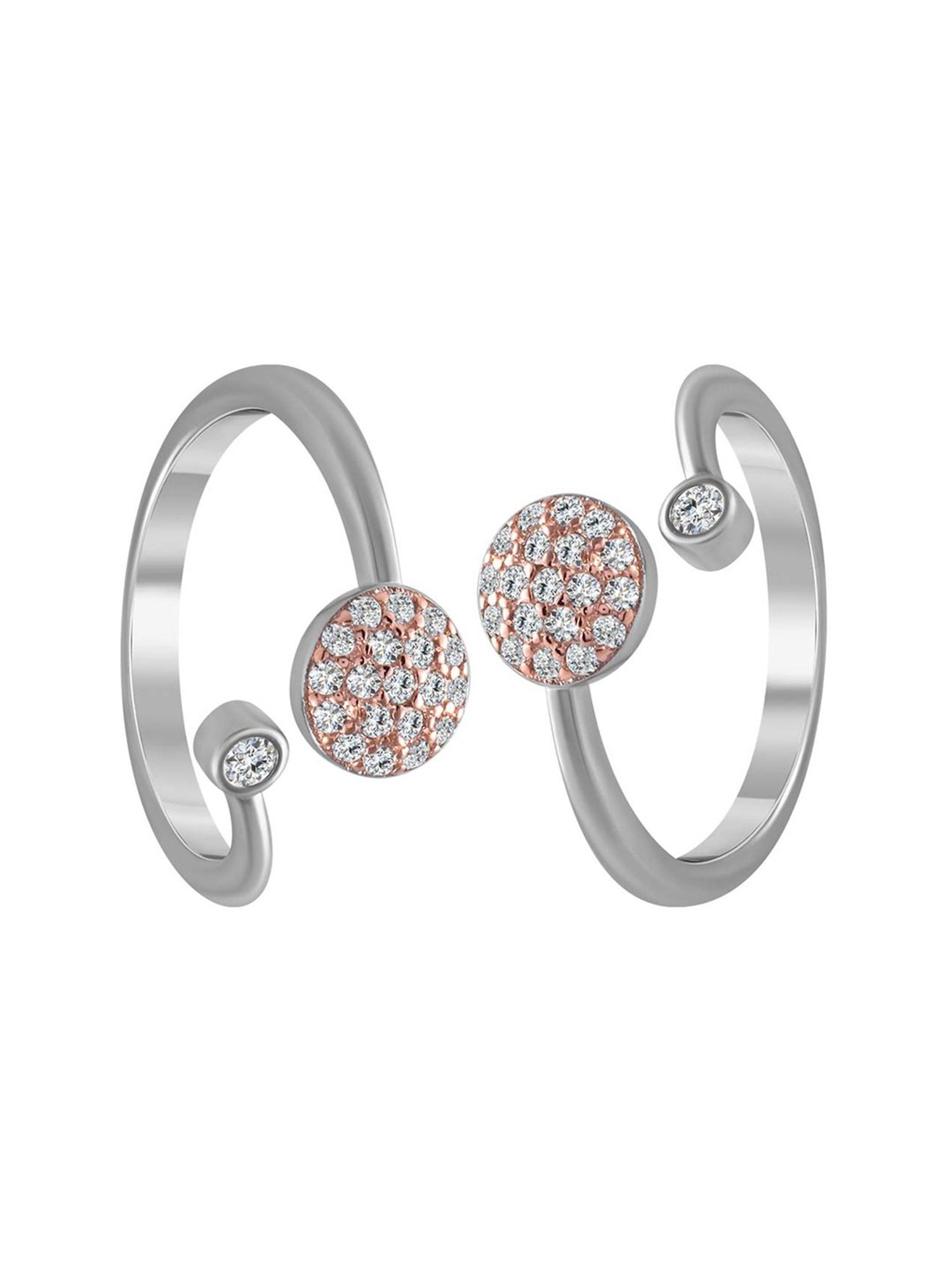 Rihi by P.C. Chandra Jewellers 925 Silver Pair of Adjustable Round Stone Toe-Rings for Women & Girls