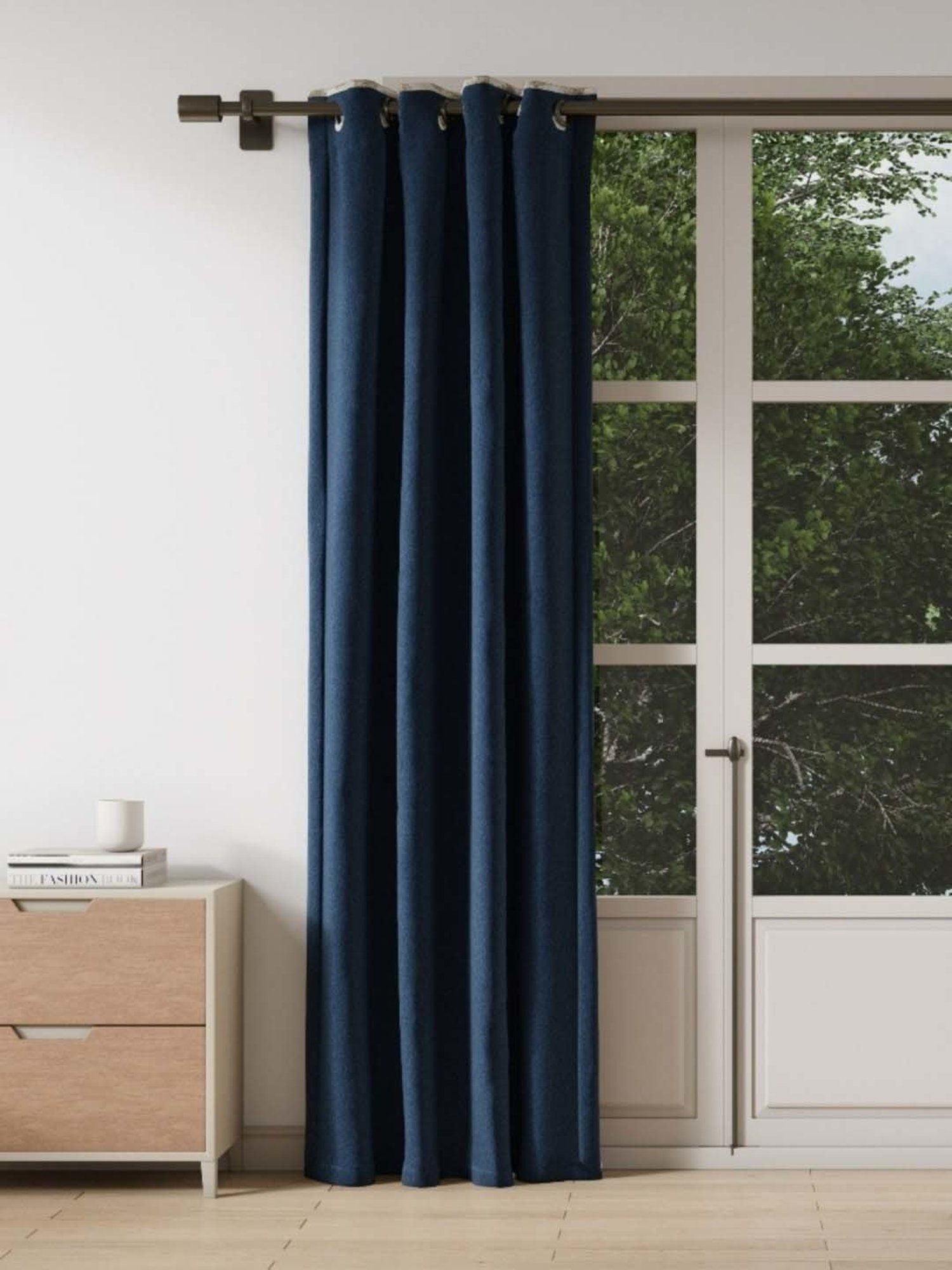 DDecor Blue Solid Polyester 7 ft Door Curtain