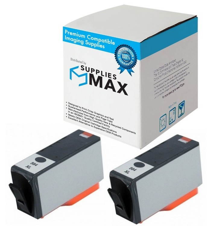 SuppliesMAX Replacement for HP PhotoSmart 7510/7520/B8550/C5300/C6300/D5400/D7500 Black High Yield Inkjet (2/PK-550 Page Yield) (NO. 564XL) (C2P51FN)