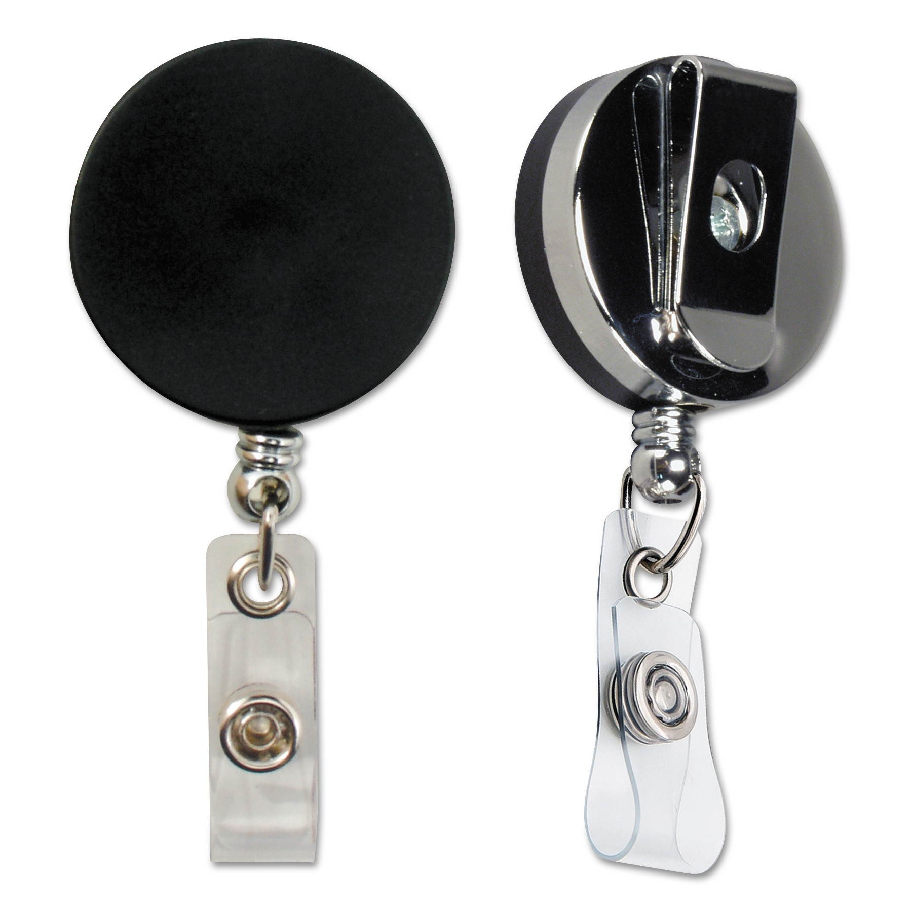 Baumgartens Large ID Badge Reel Hvy-Duty Cord/Clip 30" Black/Chrome 68814