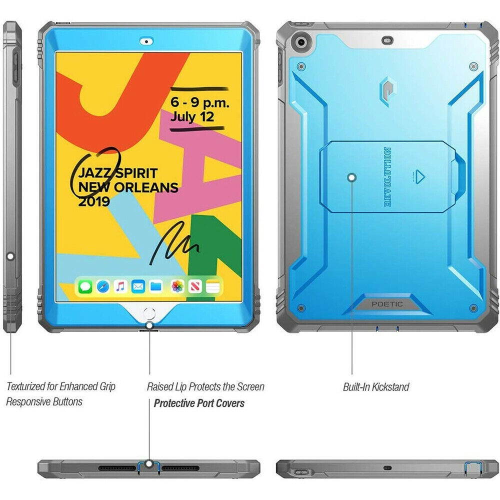 iPad 10.2 2019 Tablet Case | Poetic [Screen Shield] Cover w/Kick-stand Blue