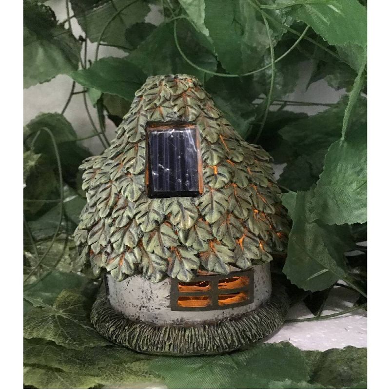 7" Polyresin Solar Fairy Garden Cottage with Leaf Roof and Light Green - Hi-Line Gift
