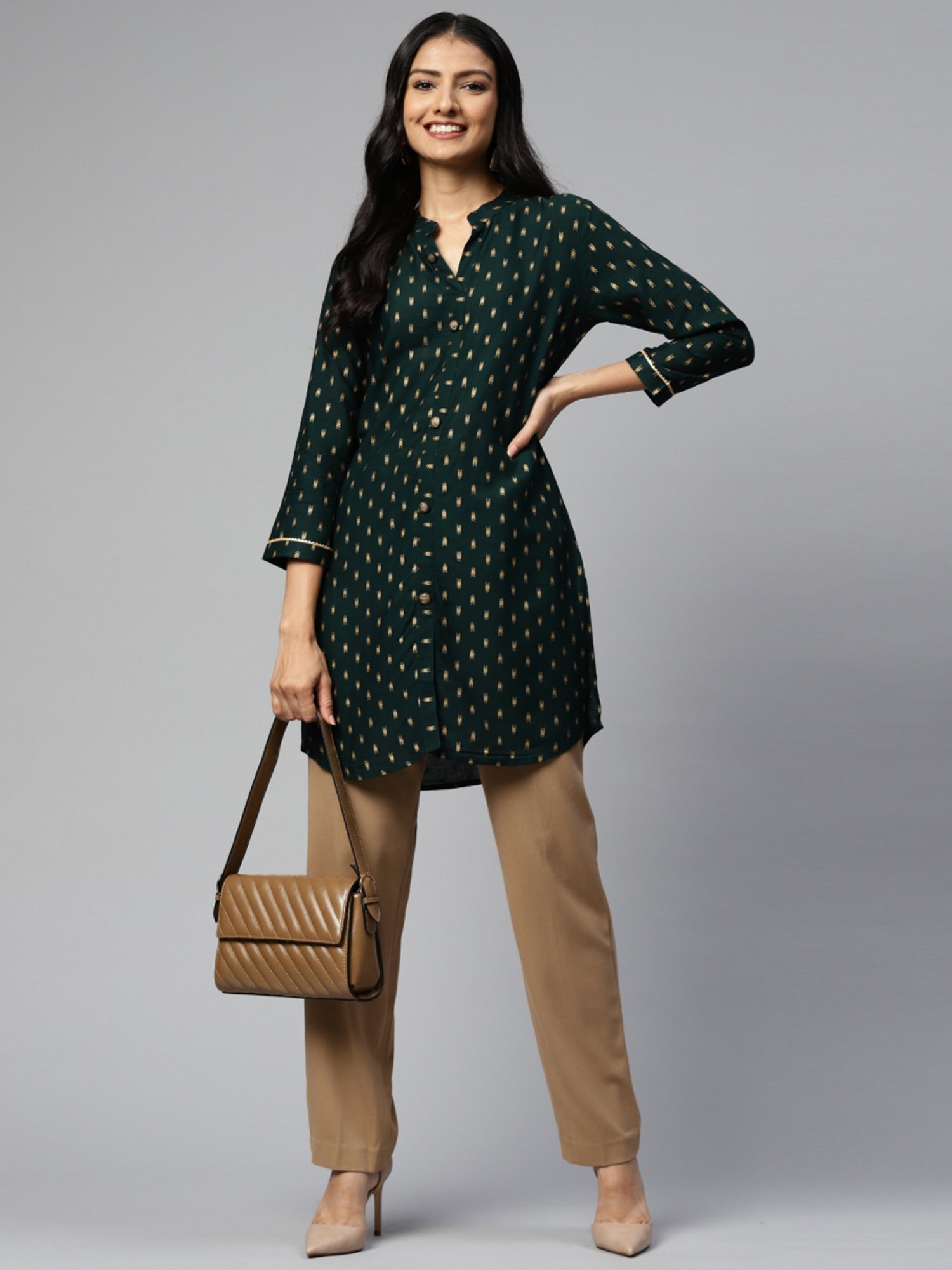 HIGHLIGHT FASHION EXPORT Green Printed Straight Kurti
