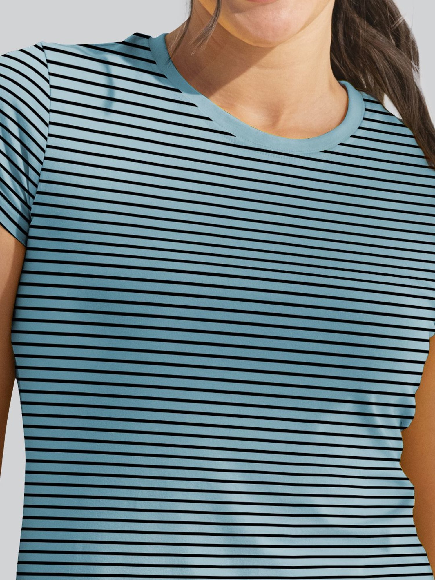 Lyra Teal Blue Cotton Striped T-Shirt