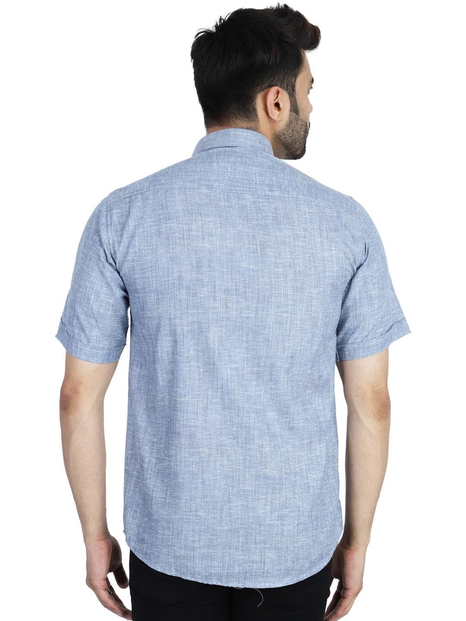 TAHVO Blue Cotton Slim Fit Shirt Pack of 2