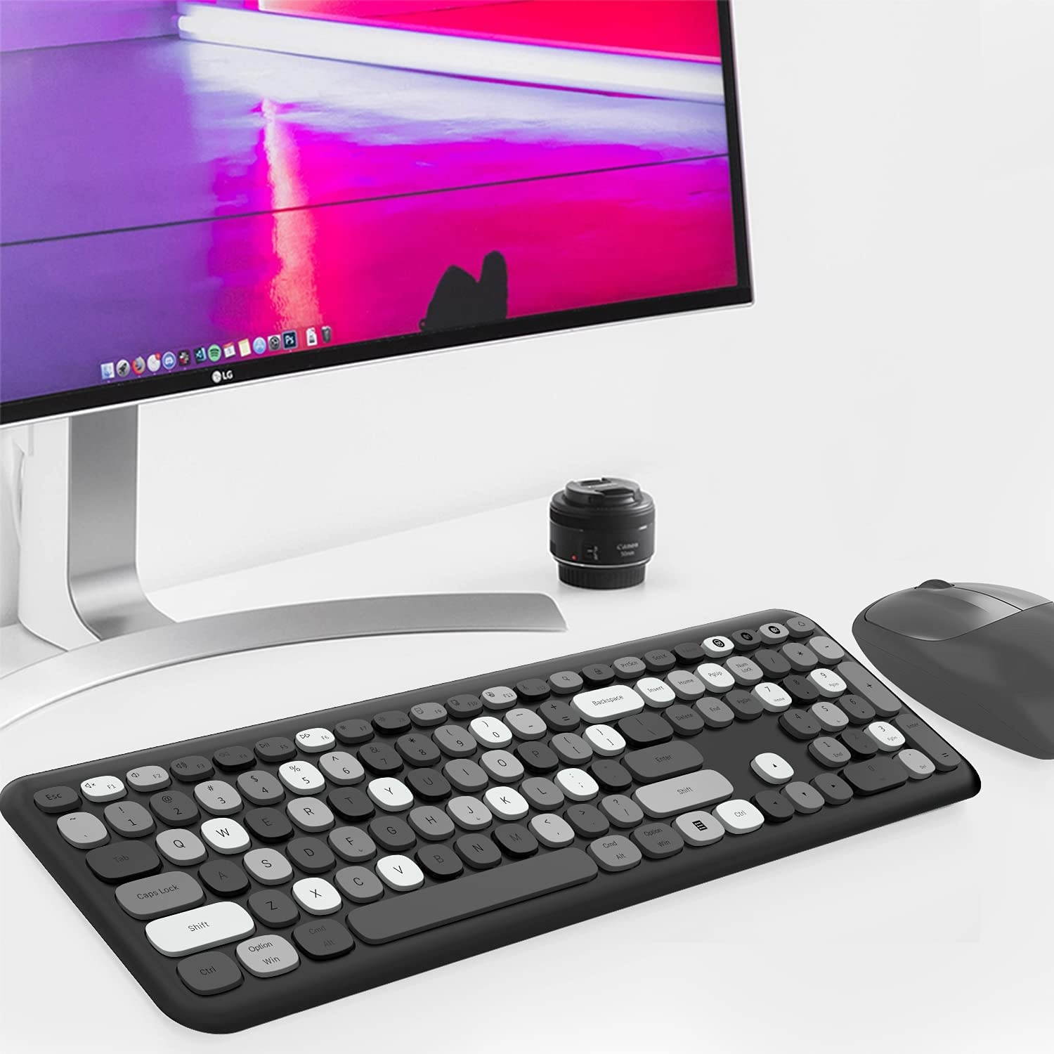 Wireless Keyboard and Mouse Combo, Ultra-Thin 2.4G USB Full Size Keyboard and Mouse Set, Cute 110 Keys Keyboard for PC, Notebook, MacBook, Tablet, Laptop, Windows System (Blue Colorful)