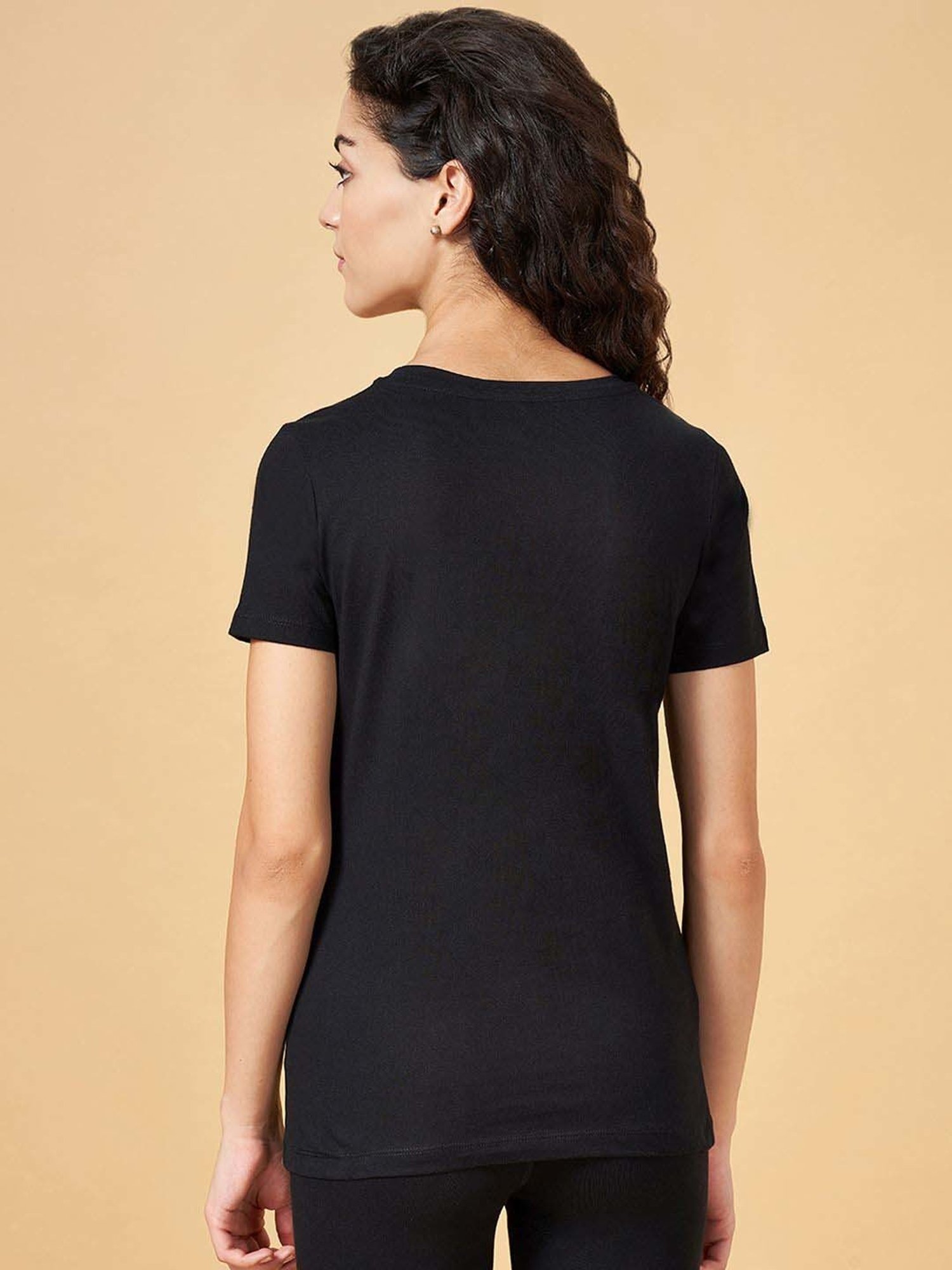 Ajile by Pantaloons Black Cotton Graphic Print Sports T-Shirt