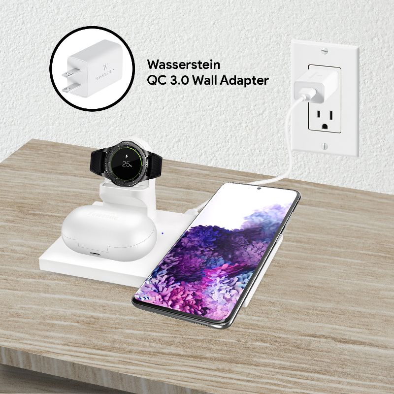 Wasserstein 3-in-1 Wireless Charger and Charging Station for Samsung Galaxy Buds/Watch/Smartphone, Apple AirPods/Apple Watch/iPhone, Google Pixel