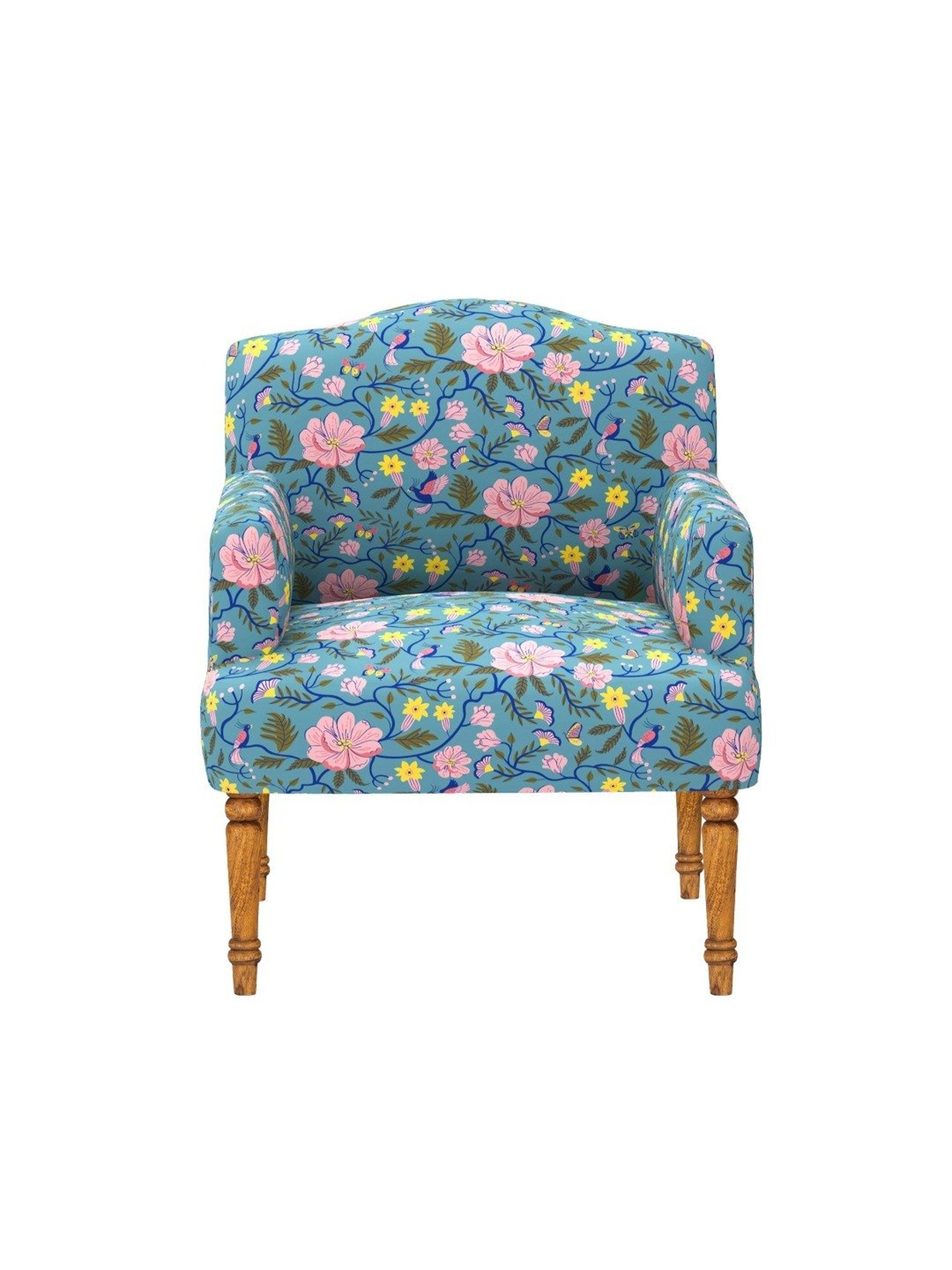 Chumbak Nawaab Spring Bloom Floral Blue Wood Arm Chair