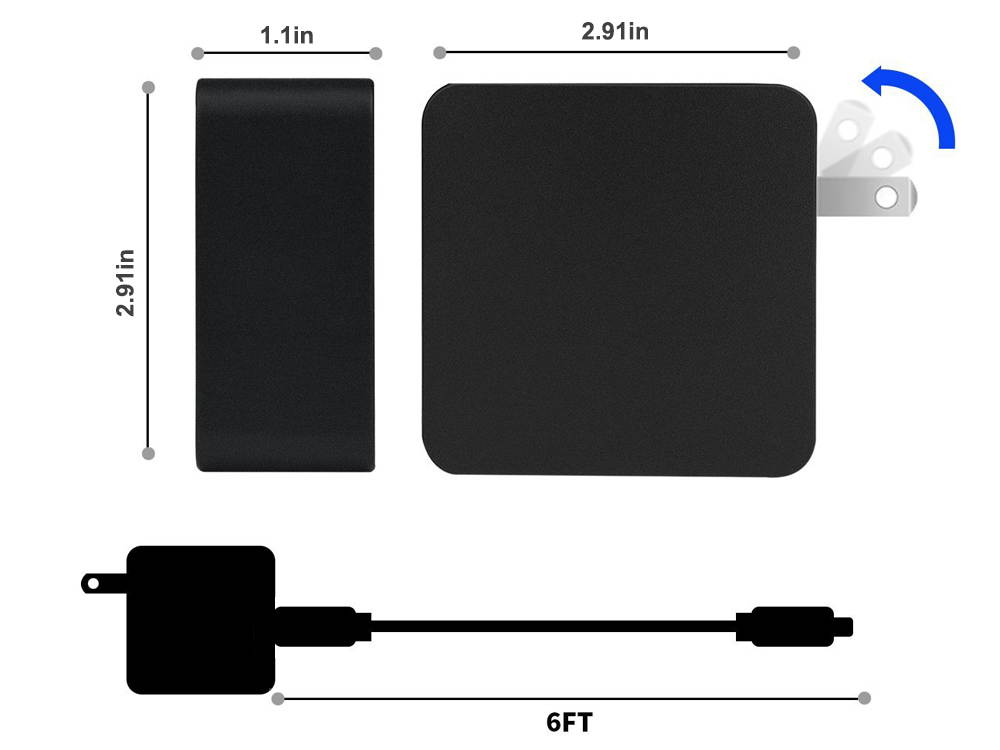 Portable 65W 45W Type-C AC Charger Power Adapter Folding US-Plug for Apple Macbook/Dell/Xiaomi Air/Huawei Matebook/HP Spectre/Thinkpad Nintendo Switch, Type C Laptops & Smart Phones, 6Feet Cord