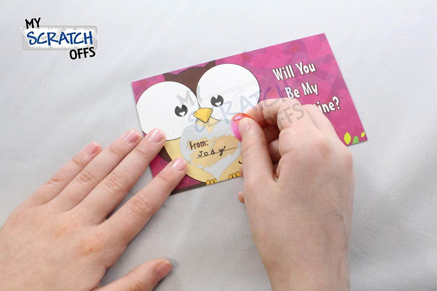 Girl OWL Valentines Day DIY Scratch-off School Kids Classroom Love Notes Mini Cards Kit, Write Your Own Messages (25 cards) My Scratch Offs