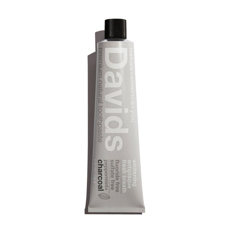 Davids Antiplaque & Whitening Premium Natural Toothpaste Fluoride Free Charcoal Peppermint - 5.25oz