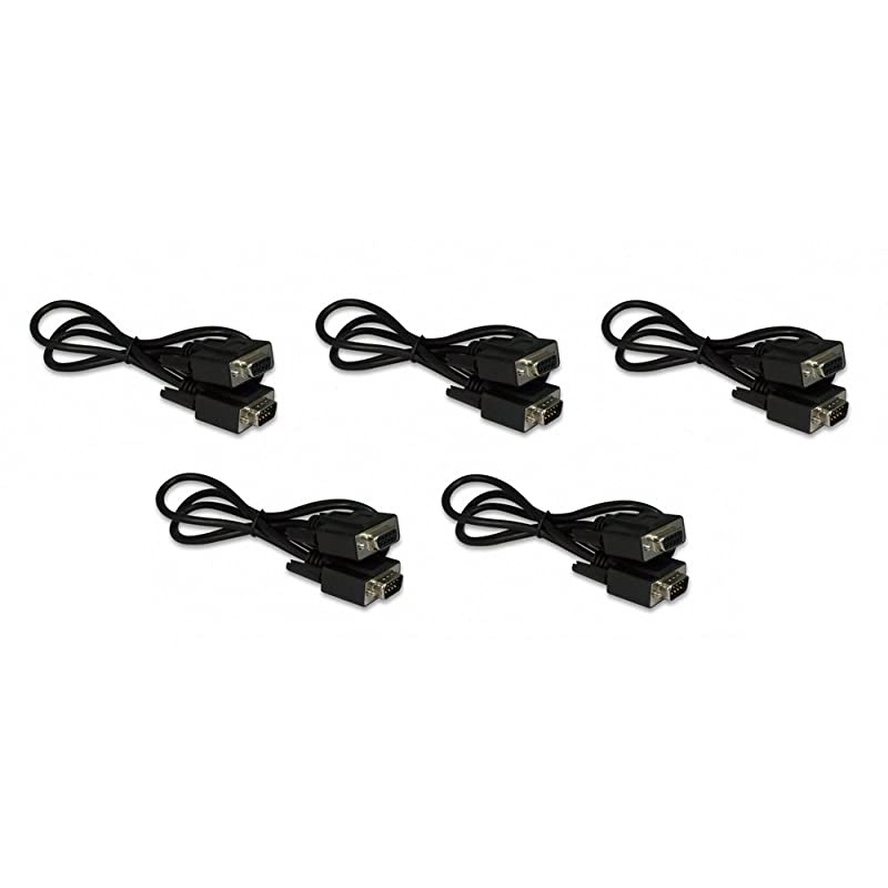 Five Pack Of  Black 3 Foot DB9 9 Pin Serial RS232 MaleFemale Extension Cables