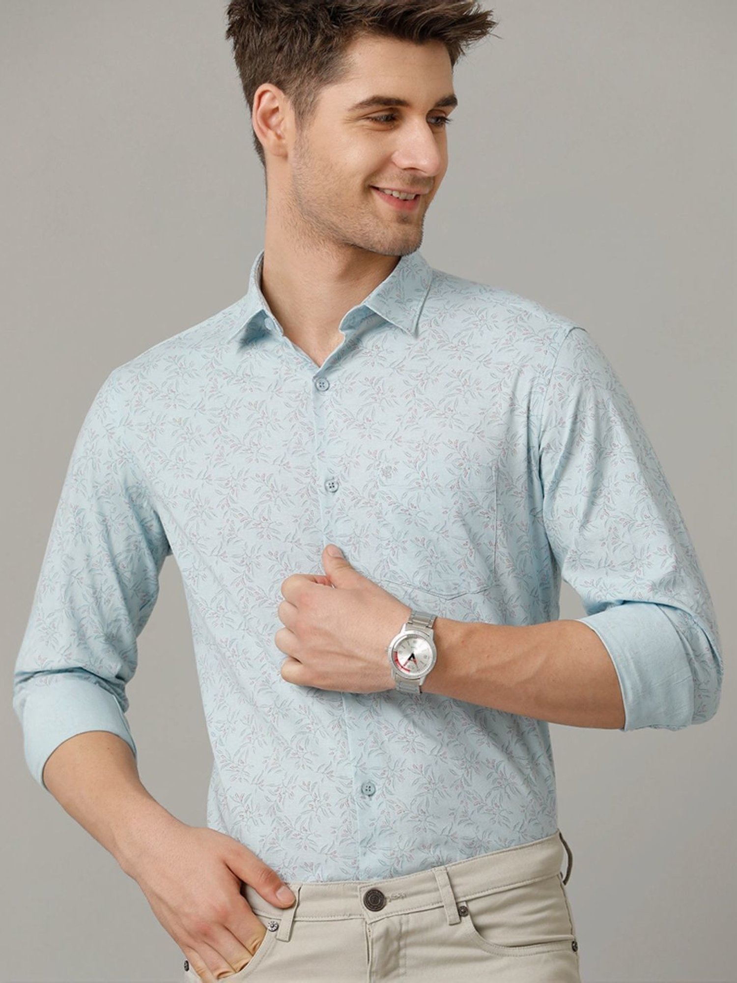 Cavallo By Linen Club Blue Linen Contemporary Fit Printed Shirt