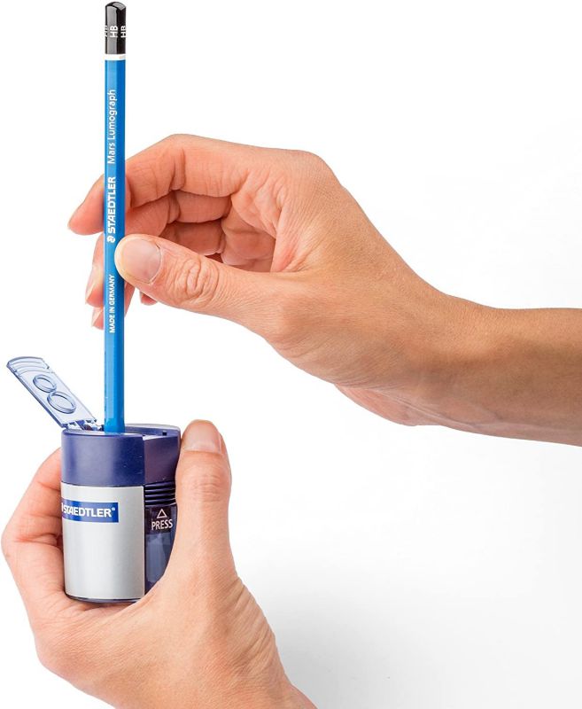 Staedtler 512001BK03 Handheld Manual Double-Hole Plastic Sharpener, Blue/Silver, 6/Box