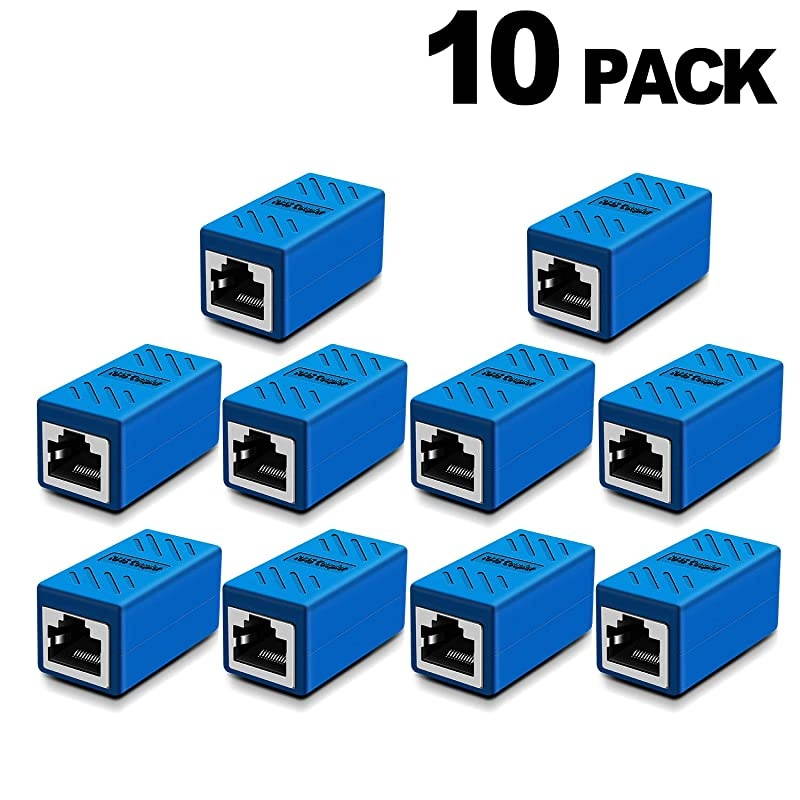 Ethernet Cable ExtenderRJ45 Coupler Extender Connector Ethernet Coupler Female to Female Blue 10 Pack