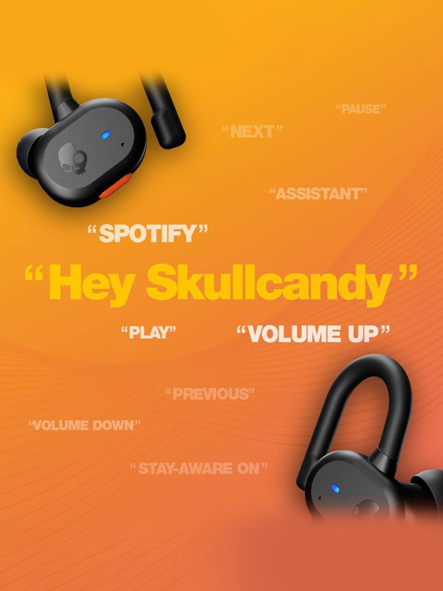 Skullcandy Push Active In Ear BT Earbuds with 44 Hr Total Battery (Black & Orange, Truly Wireless)