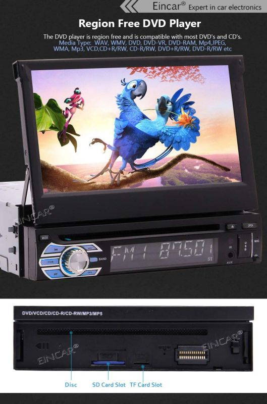 Single Din Car Stereo Touch Screen Radio with Bluetooth 7 Inch Flip Out Autoradio in Dash Head Unit Support DVD CD Player AM FM GPS Navigation Mirror Link for Android Phones Backup Camera Remote