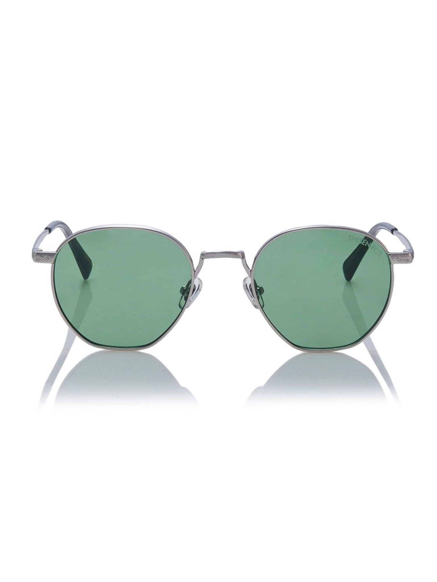 Shisen Fox Tora Gun-Light Green Round Unisex UV Protection Sunglasses -50 mm