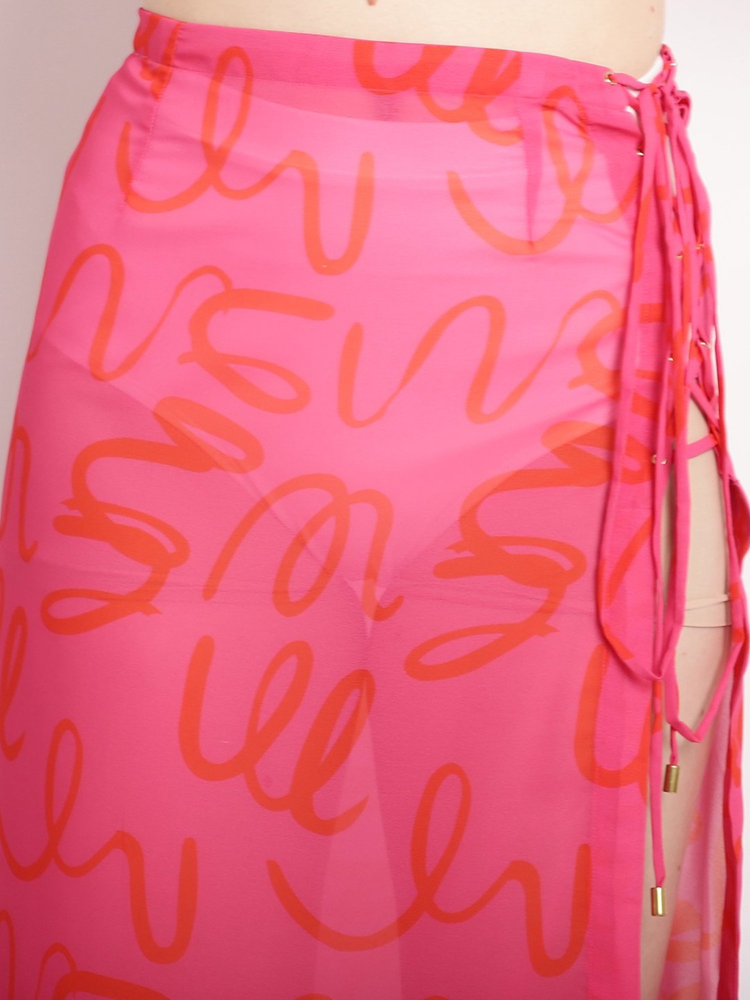 Erotissch Pink Printed Beachwear Cover-Up Wrap Skirt