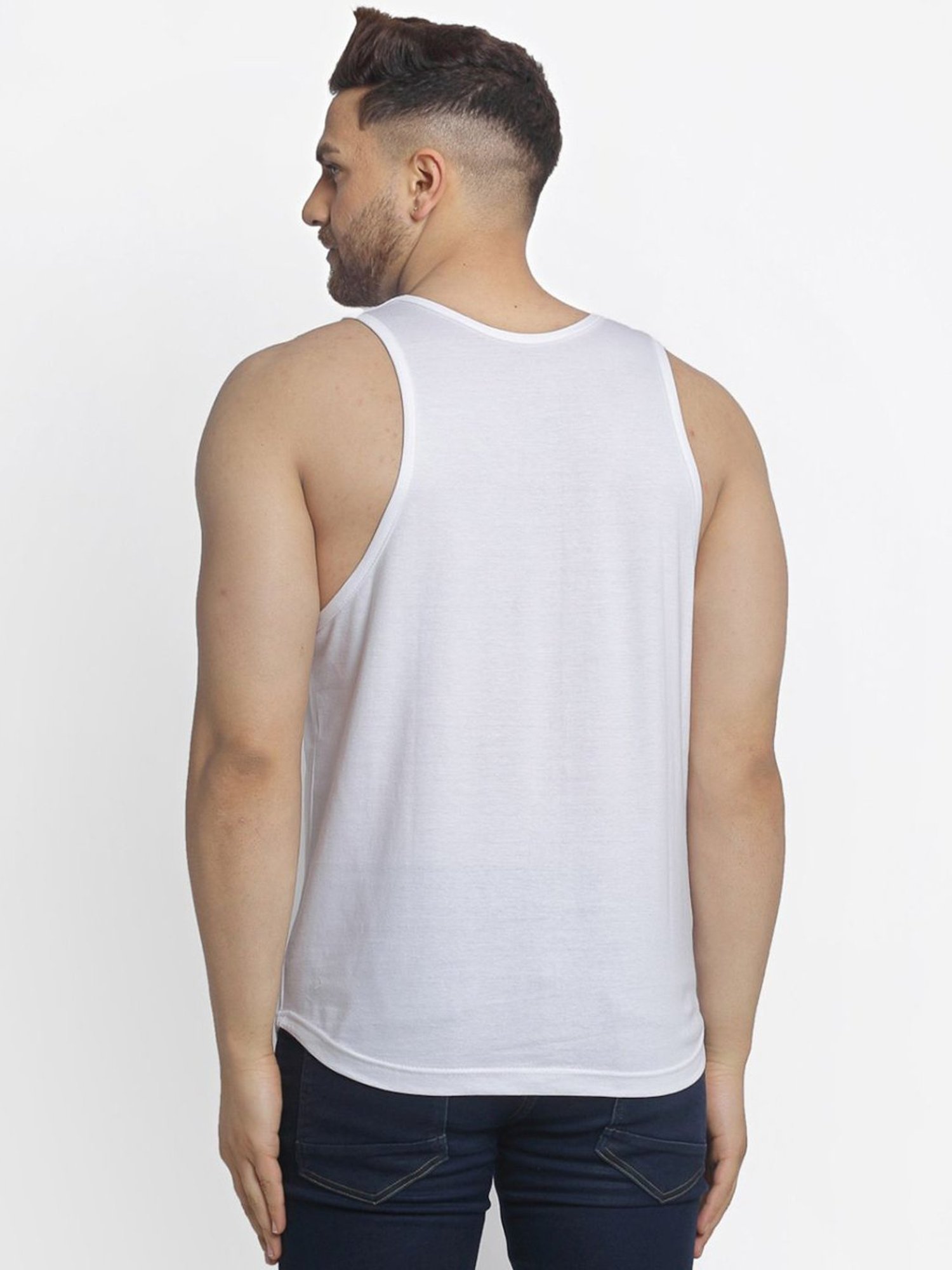 Friskers Multi Cotton Slim Fit Printed Gym Vest - Pack of 2