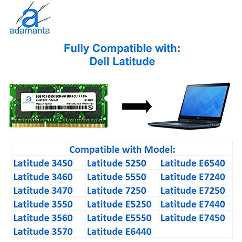 Adamanta 8GB (1x8GB) Laptop Memory Upgrade Compatible with Dell Alienware, Inspiron, Latitude, Optiplex, Precision, Vostro DDR3L 1600Mhz PC3L-12800 SODIMM 2Rx8 CL11 1.35v Notebook RAM P/N SNPN2M64C/8G