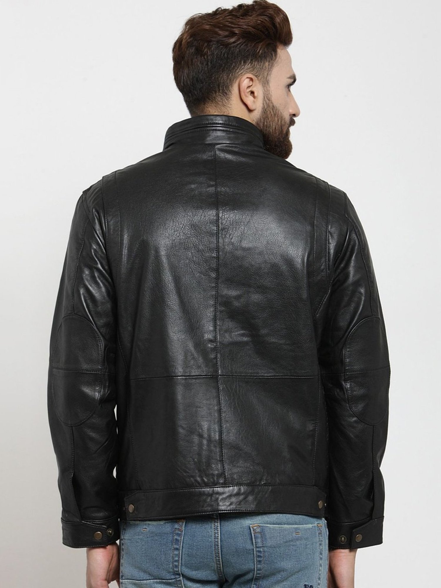 Teakwood Leathers Black High Neck Leather Jacket