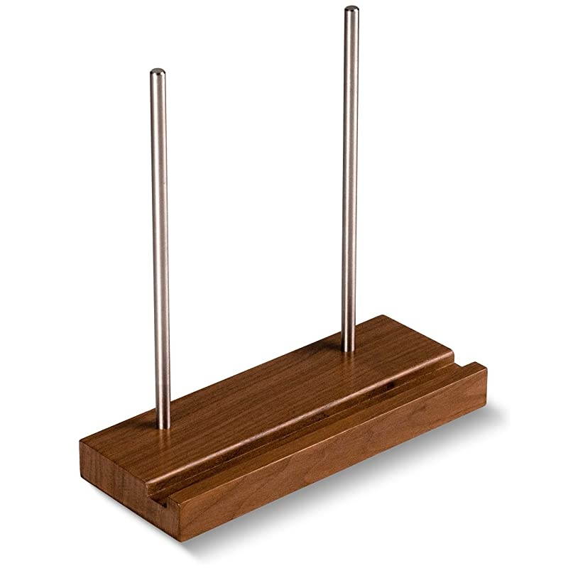 Tabletop Record Display Now Playing Vinyl Record Stand Modern Attractive Sculpted Hardwood Stainless Steel Holds Thick 2X Gatefold LPs Securely Walnut