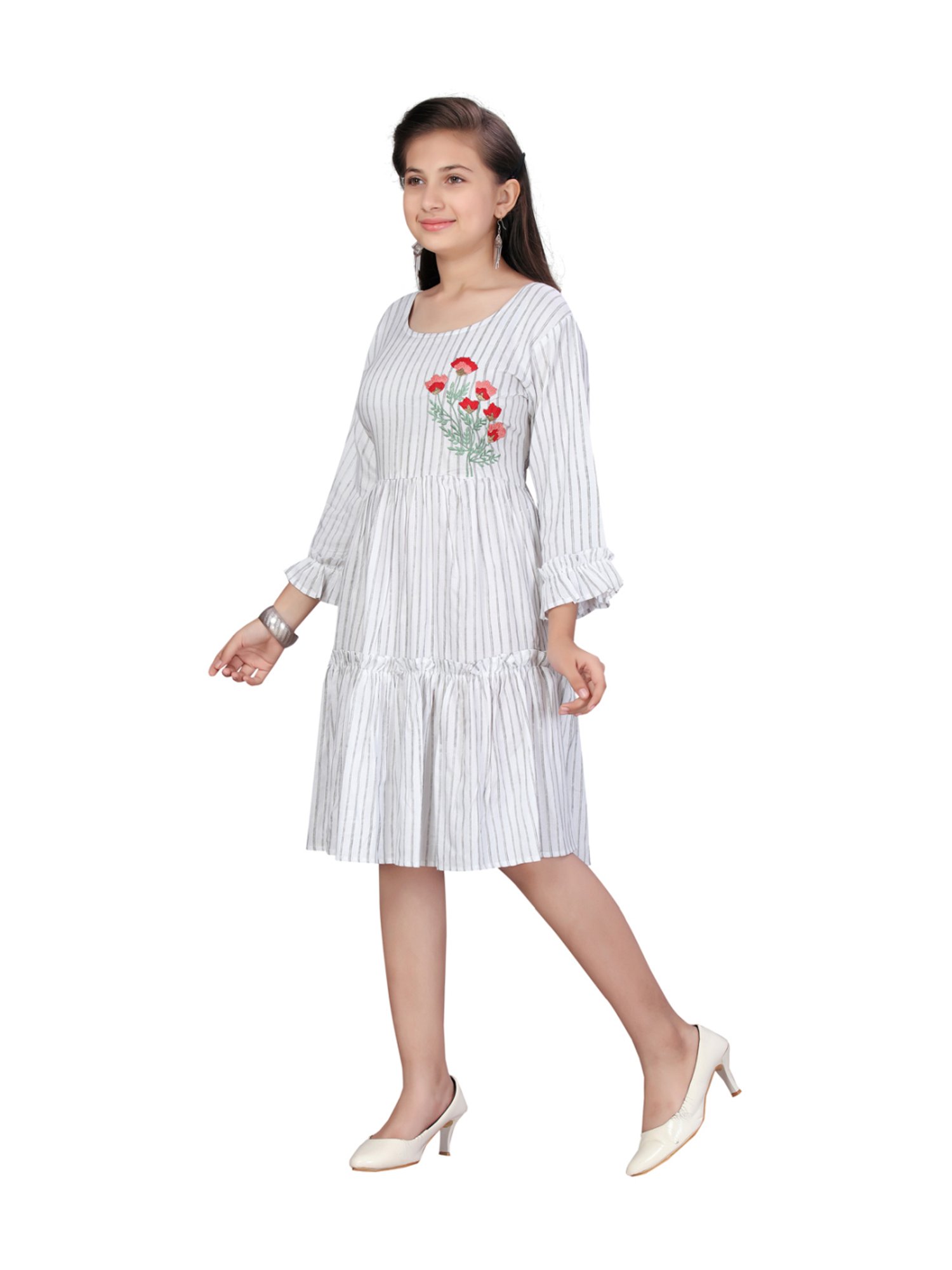 Aarika Kids Grey Cotton Striped Dress