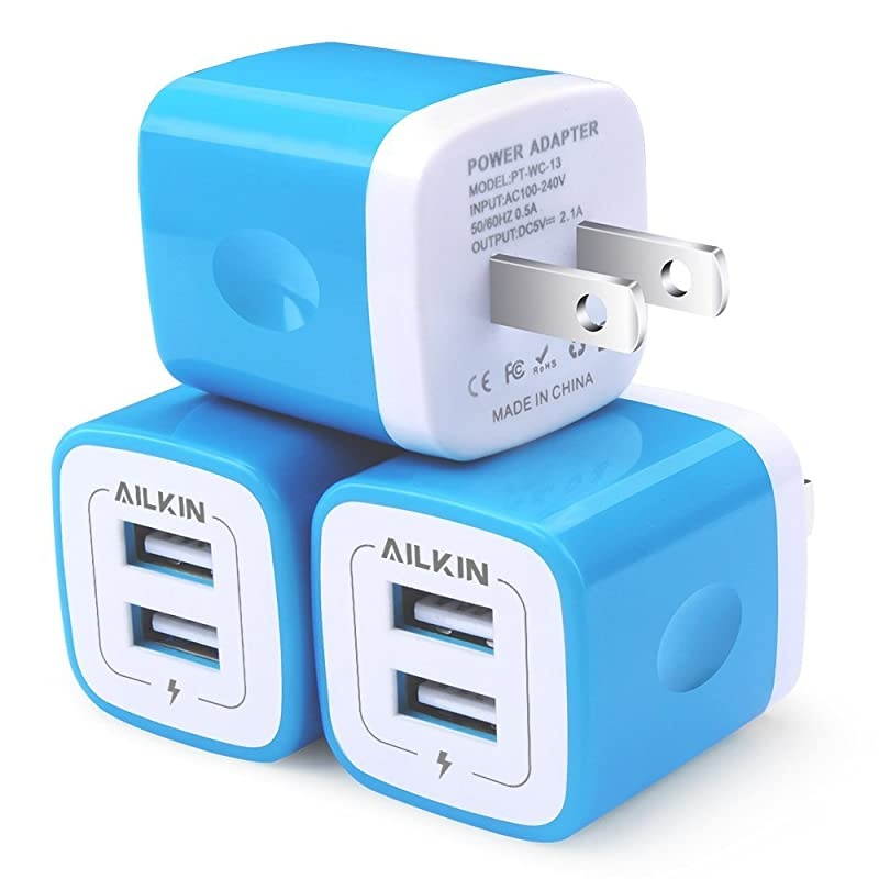 USB Wall Charger  3Pack 21A Dual Port USB Plug Power Adapter Charging Cube Replacement for iPhone X 876 Plus SE5S4SiPad iPod Samsung Android Phone and Other Charger Brick PlugBlue