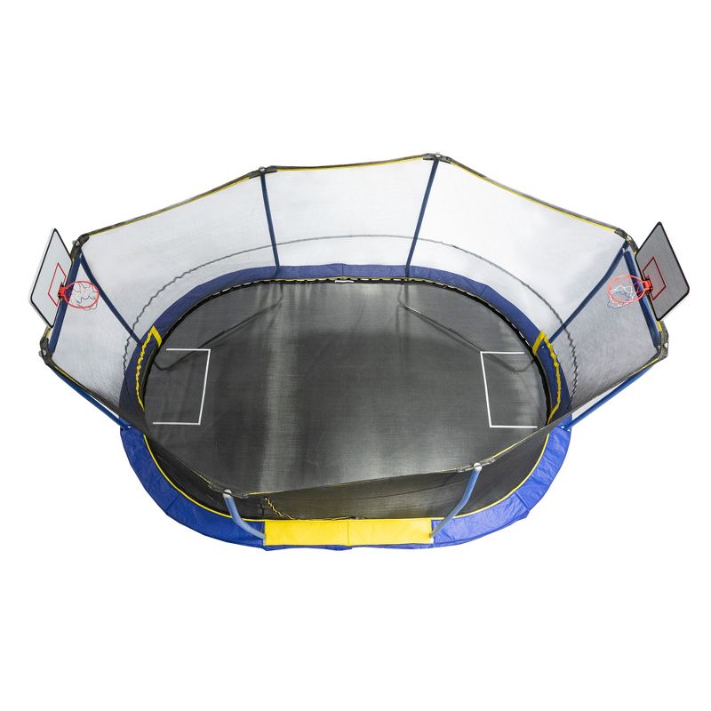 JumpKing JK1015OVBHSG 10 x 15 Foot Trampoline with Safety Net Enclosure, 2 Basketball Hoops, 1 Ball, and 1 Soccer Net