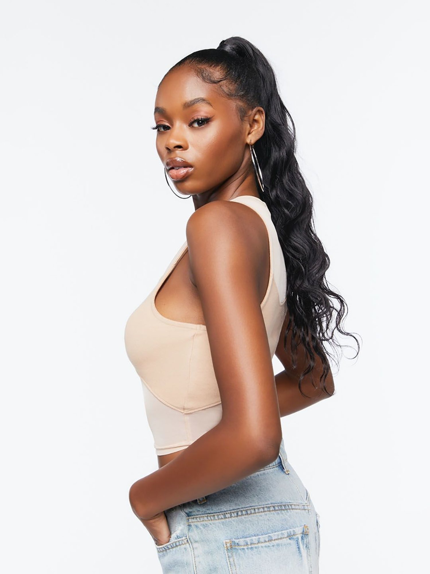 Forever 21 Beige Graphic Print Crop Top