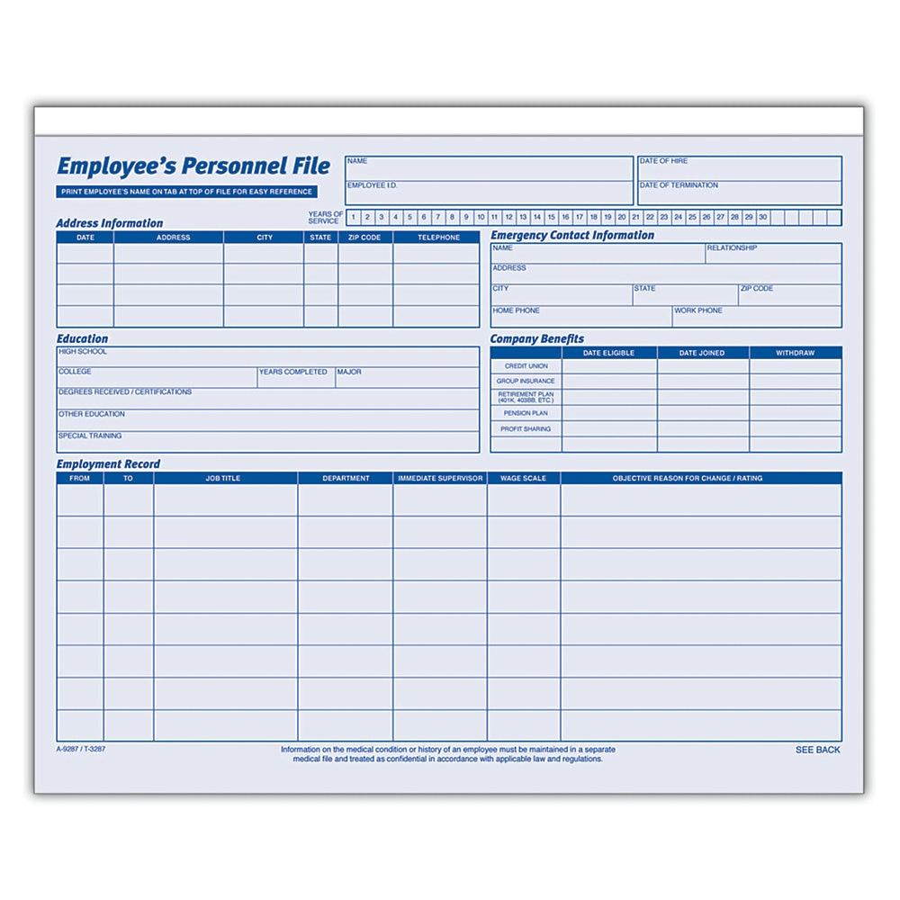 Adams Employee Personal File 11-3/4"x9-1/2" 20/PK 9287ABF