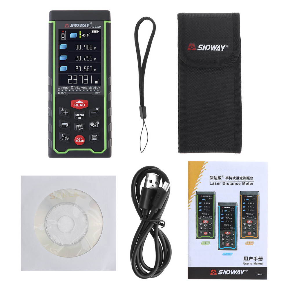Sndway SW-S100 Laser Distance Meter 100m 328ft Digital Distance Meter 100m Laser Rangefinder Area Volume Diastimeter S100