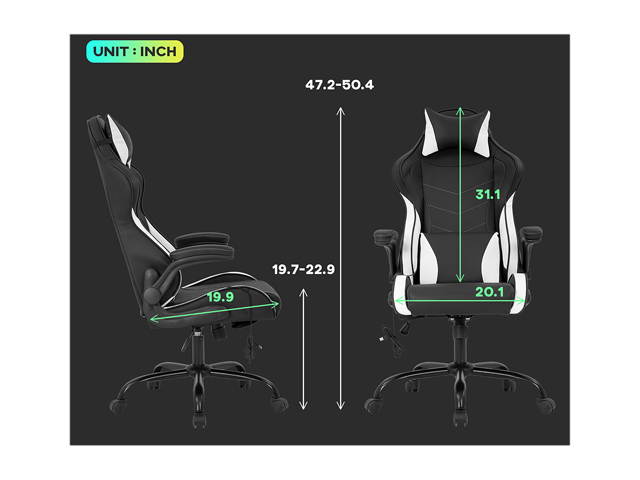 Gaming Chair Massage Office Chair PC Computer Chair with Lumbar Support Headrest Flip up Armrest Task Rolling Swivel Ergonomic Adjustable E-Sports Desk Racing Chair for Men Adults(White)