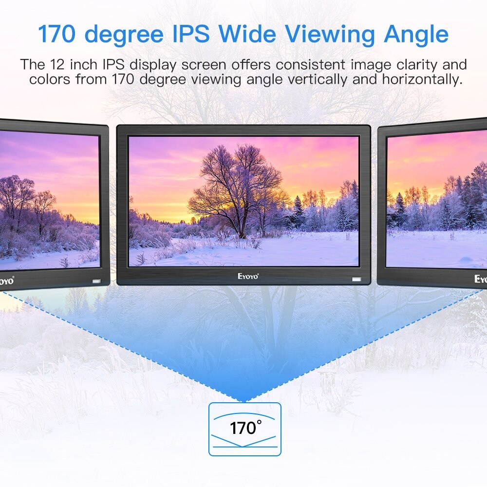 12 inch 1920x1080 IPS LCD Screen Display HDMI TV Monitor, Portable Kitchen TV with HDMI/VGA/AV/USB Input & Remote Control