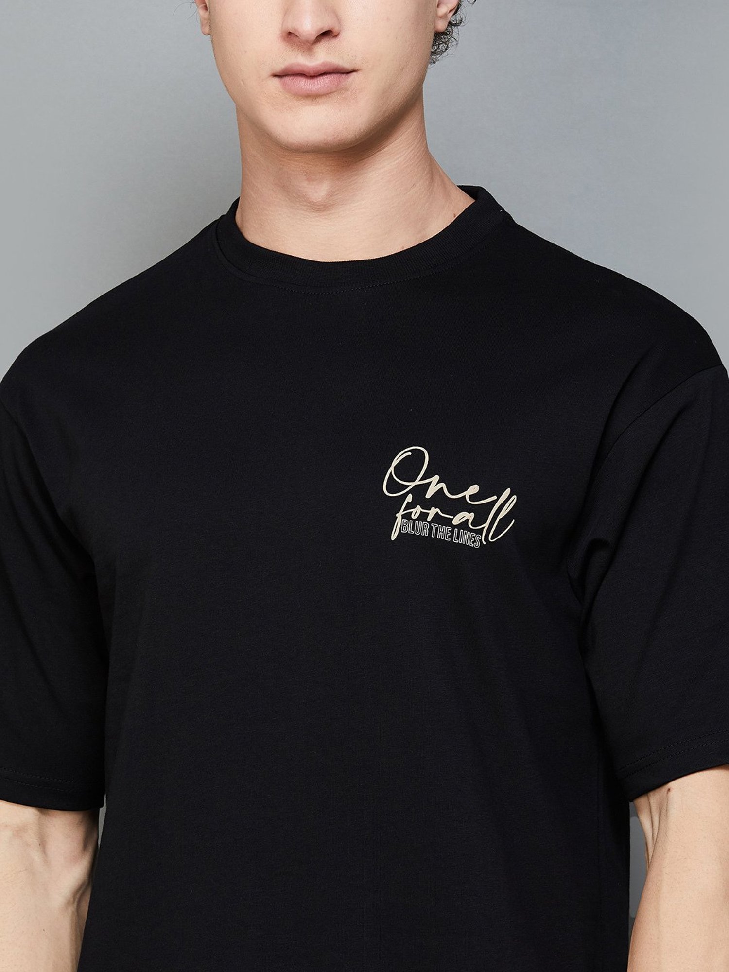 KAPPA Black Regular Fit Printed Crew T-Shirt