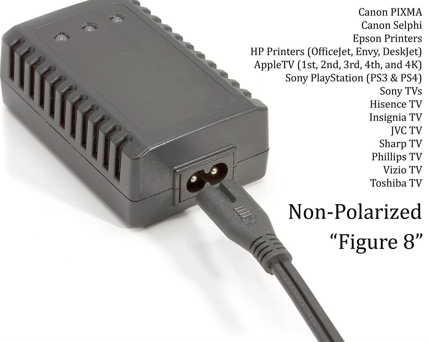 Premium 2 Slot Power Cord Super-Duty Two Pack Contains Both Polarized (Squared End) and Non-Polarized (Figure 8 End) Power Cable (NEMA 1-15P to C7 C8) UL Listed - 18 AWG, 10 Amps, 125 Volts (6 Foot)