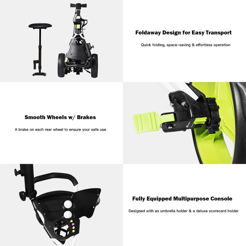 Costway Foldable 3 Wheel Push Pull Golf Club Cart Trolley w/Seat Scoreboard Bag Swivel