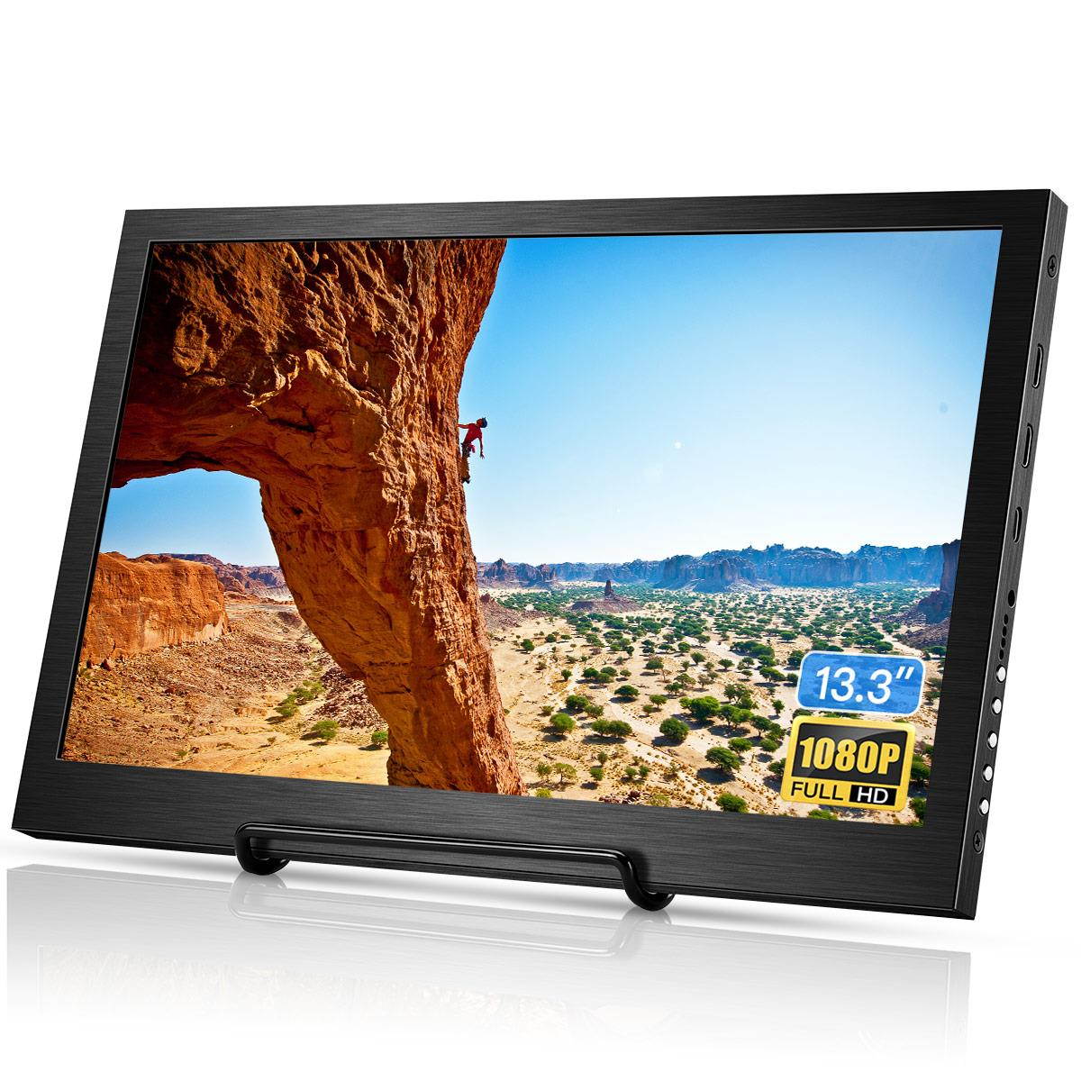 Eyoyo 13.3 inch Portable Monitor HDMI Input Gaming Monitor 1080P HDR IPS Display Compatible with PS3 PS4 Xbox One Xbox 360 Raspberry Pi Wii U Laptop PC DVR w/ Dual Speaker